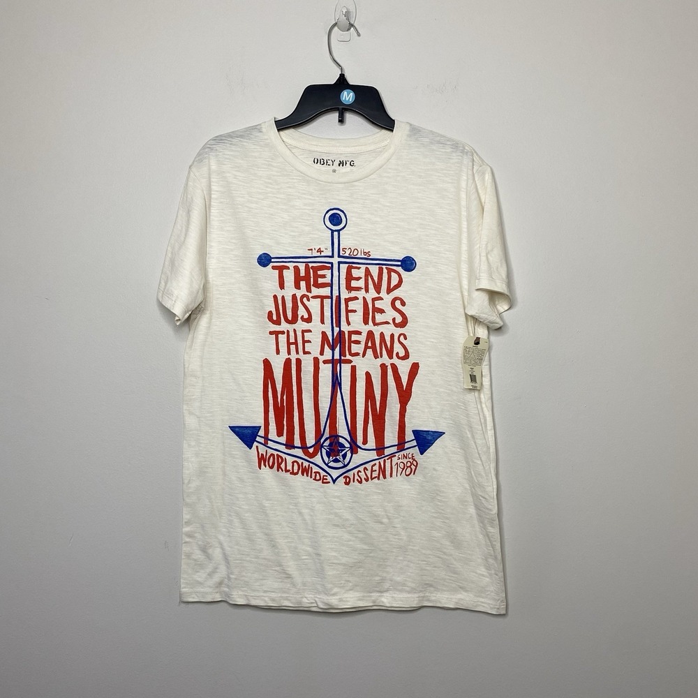 Obey Mutiny Anchor Graphic T Shirt Mens M Natural Made USA Worldwide Dissent